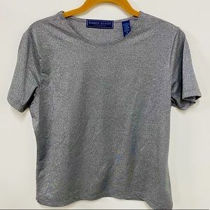 NEW Karen Scott METALLIC SILVER Short Sleeve Top M